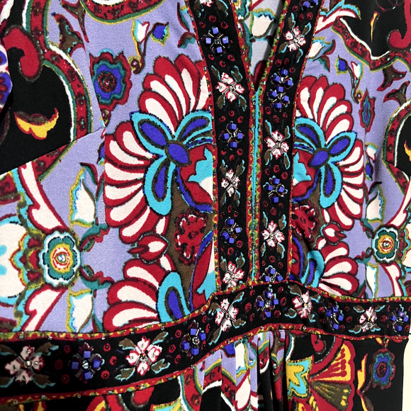 Eci New York Bohemian Dress Knee Length Sz 6 Multicolor V-Neck Beaded boho - Picture 4 of 9